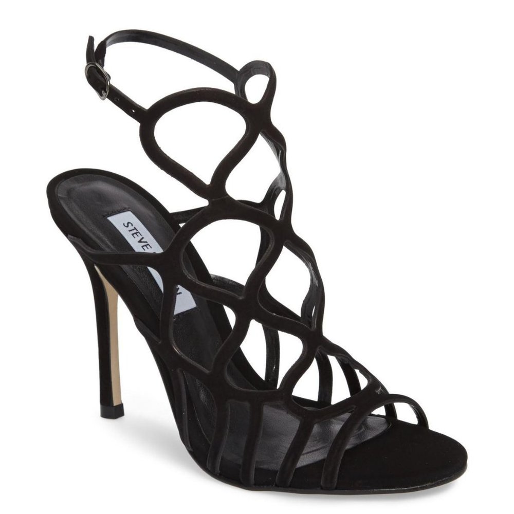 STEVE MADDEN Black Leather Heeled Sandals Size 8.5 NWT